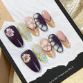 Twilight Purple & Golden Floral Press-On Nails