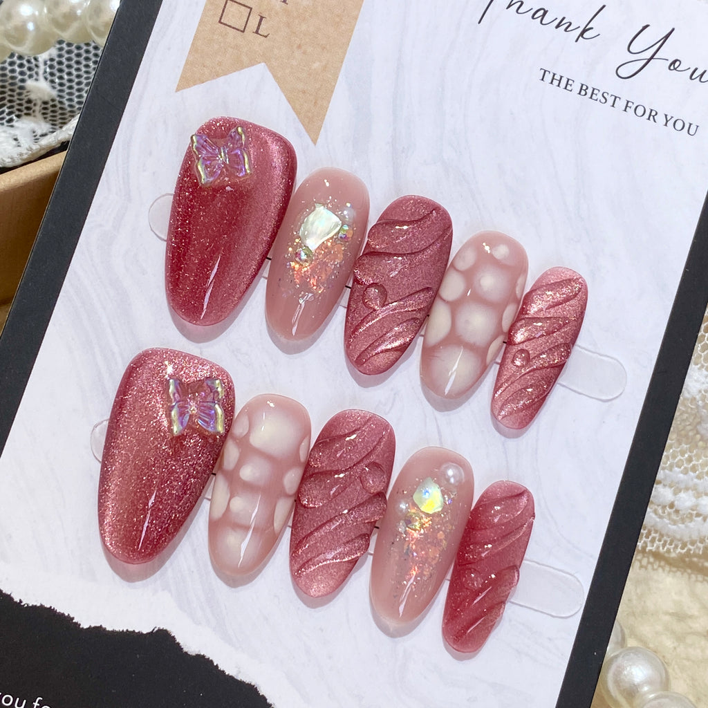 Rose Petal Butterfly Press-On Nails