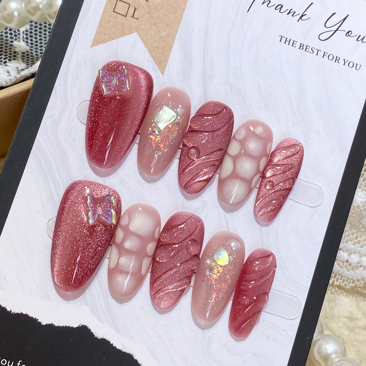 Rose Petal Butterfly Press-On Nails
